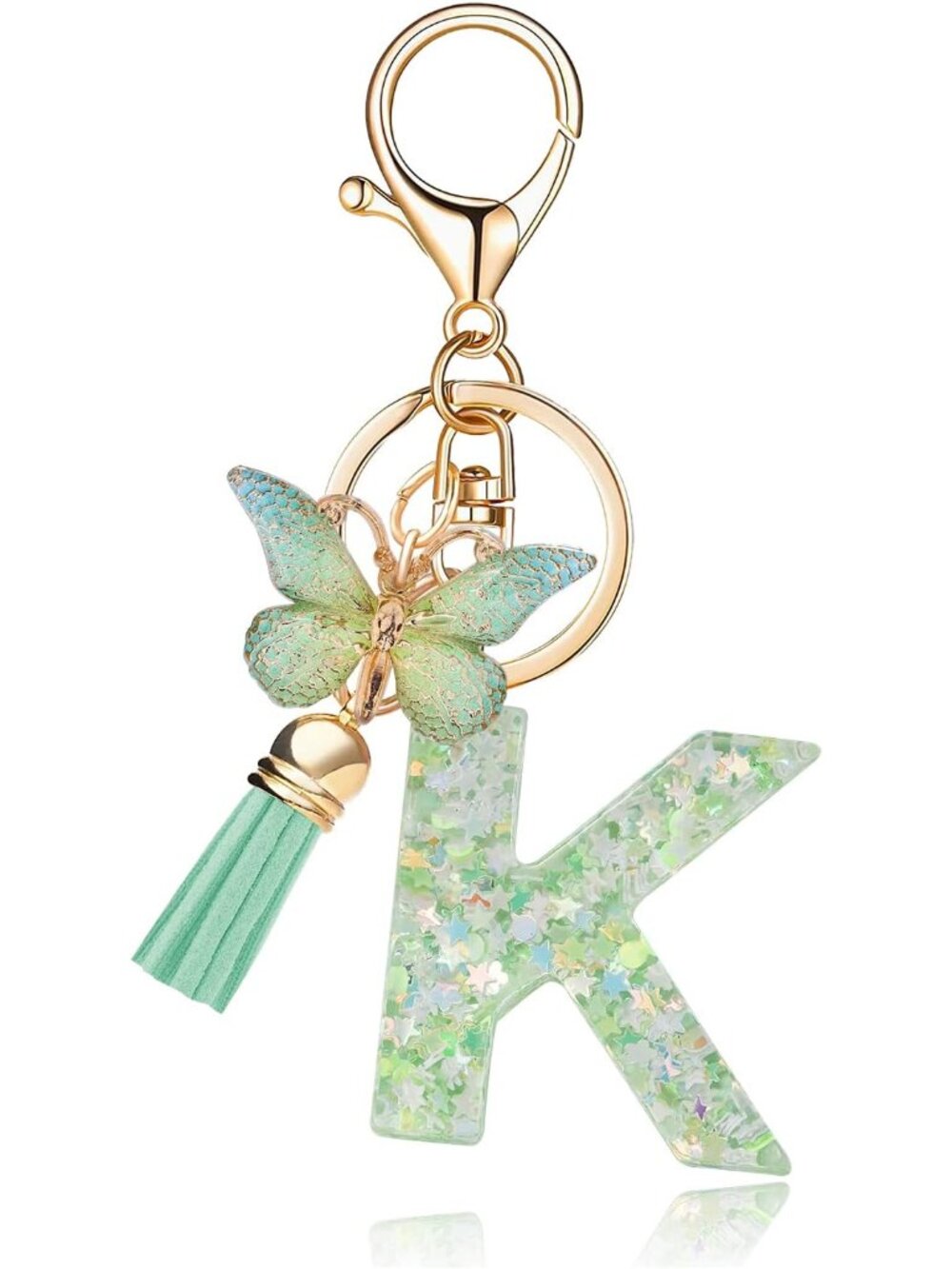 Fashion Alphabet Initial Letter Keychain Tassel Butterfly Pendant Key Ring for P
